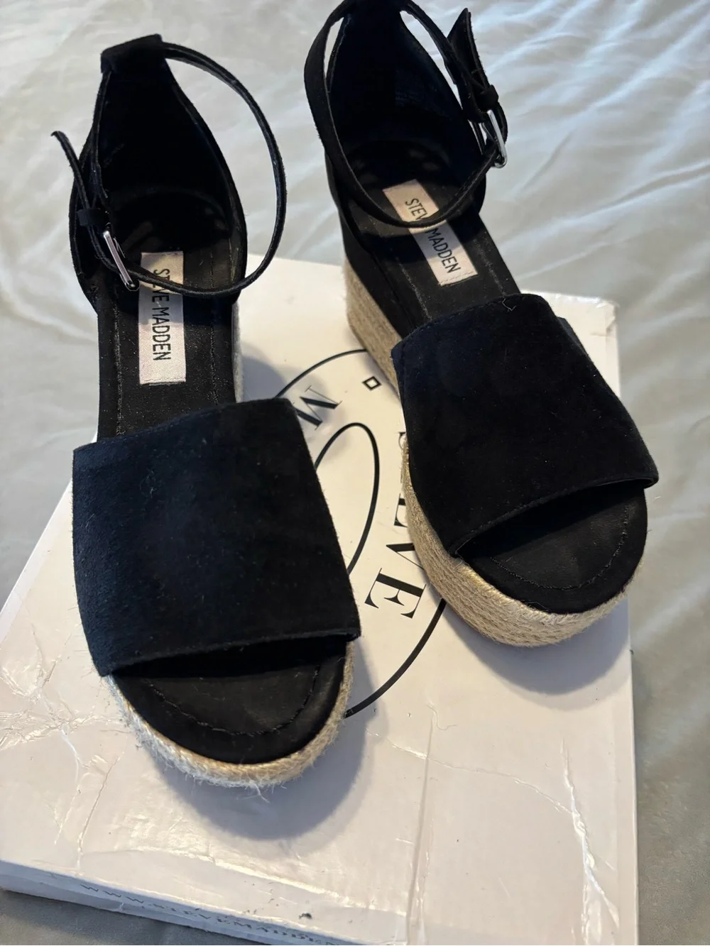 Steve Madden Black Espadrille Wedge Sandals